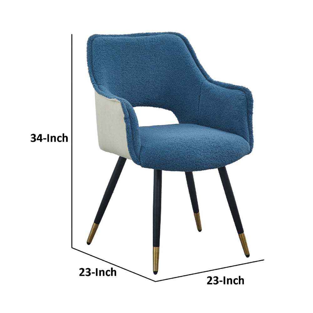 Eden 23 Inch Modern Dining Chair, White Fabric, Blue Metal Legs, Set of 2 - BM284778