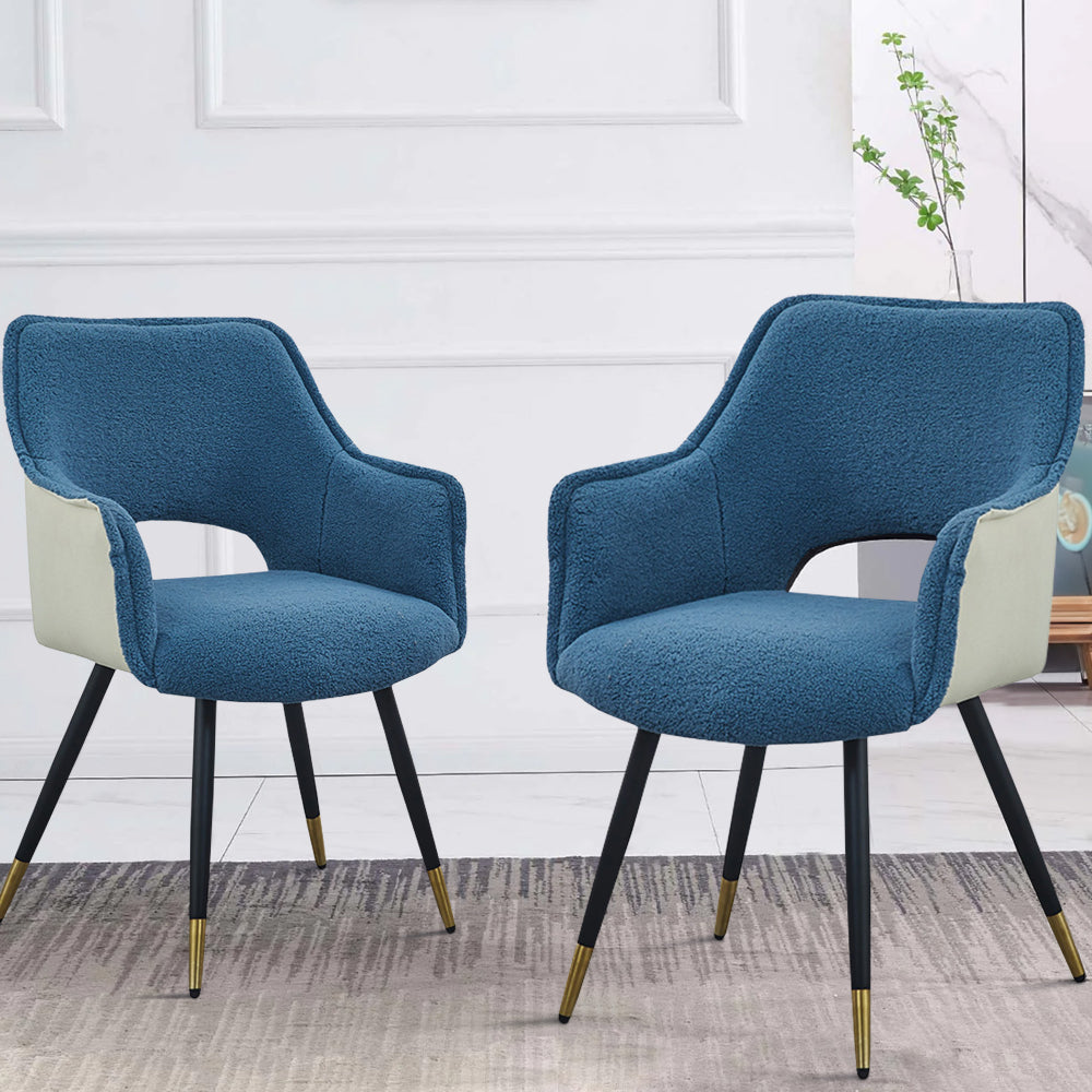 Eden 23 Inch Modern Dining Chair, White Fabric, Blue Metal Legs, Set of 2 - BM284778