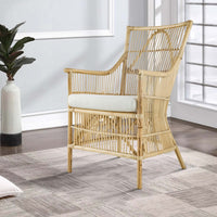 23 Inch Rattan Dining Armchair, White Fabric Padded Seat, Natural Brown - BM284802