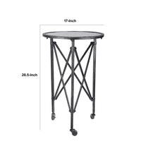 27 Inch Side Table, Round Metal Body, Glass Tabletop, 3 Wheels, Silver - BM284813