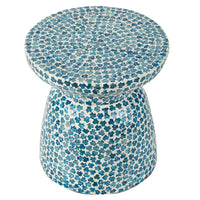 Ivy 16 Inch Round End Side Table, Bamboo Platform, Mosaic, Blue, White - BM284817