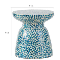 Ivy 16 Inch Round End Side Table, Bamboo Platform, Mosaic, Blue, White - BM284817