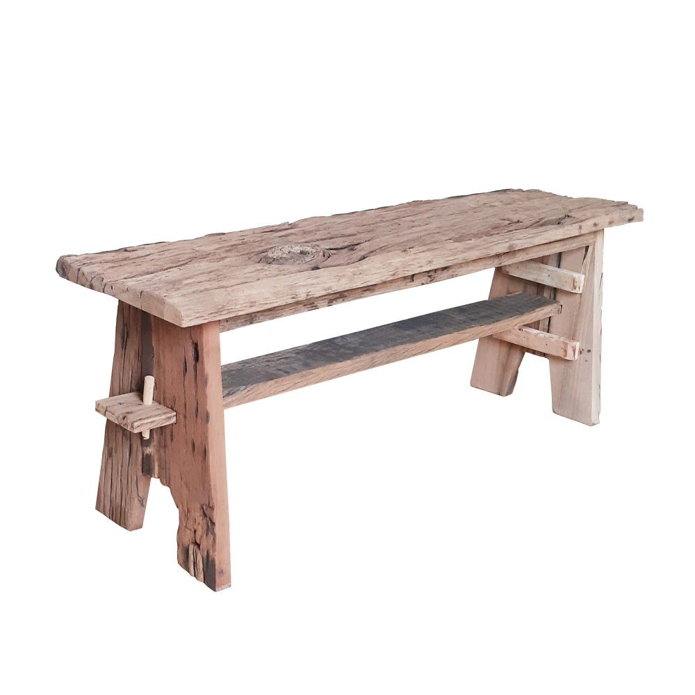 Ally 47 Inch Accent Dining Bench, Farmhouse Wood Sawhorse Base, Brown - BM284910