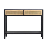 Dana 39 Inch Sofa Console Table, 2 Rattan Drawers, Black Finish, Brown - BM284930