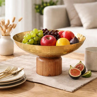 Roe 8 Inch Small Acacia Wood Table Bowl, Steel, Decorative, Gold and Brown - BM284952
