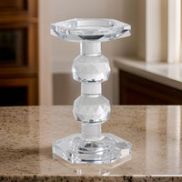 7 Inch Candle Holder, Crystal Glass Solid Turned Pillar, Clear - BM284964