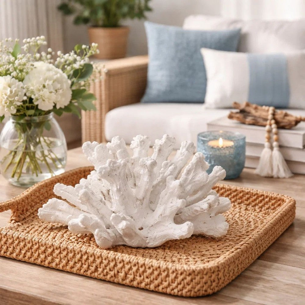 Lily 9 Inch Faux Coral Accent Figurine, Polyresin Tabletop Sculpture, White - BM284968