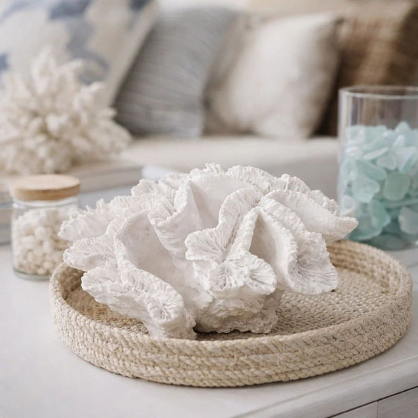 Lily 9 Inch Faux Coral Table Figurine, Polyresin Textured Sculpture, White - BM284969