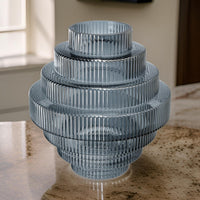 Rae 10 Inch Glass Vase, Geometric Round, Contemporary, Smokey Blue, Clear - BM284988
