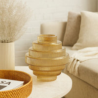 Rae 10 Inch Glass Vase, Geometric Round, Amber Yellow and Clear Finish - BM284989