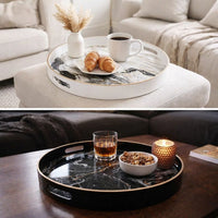Set of 2 Round Accent Trays, Tabletop Decor, Marbling, Black, White, Gold - BM285013