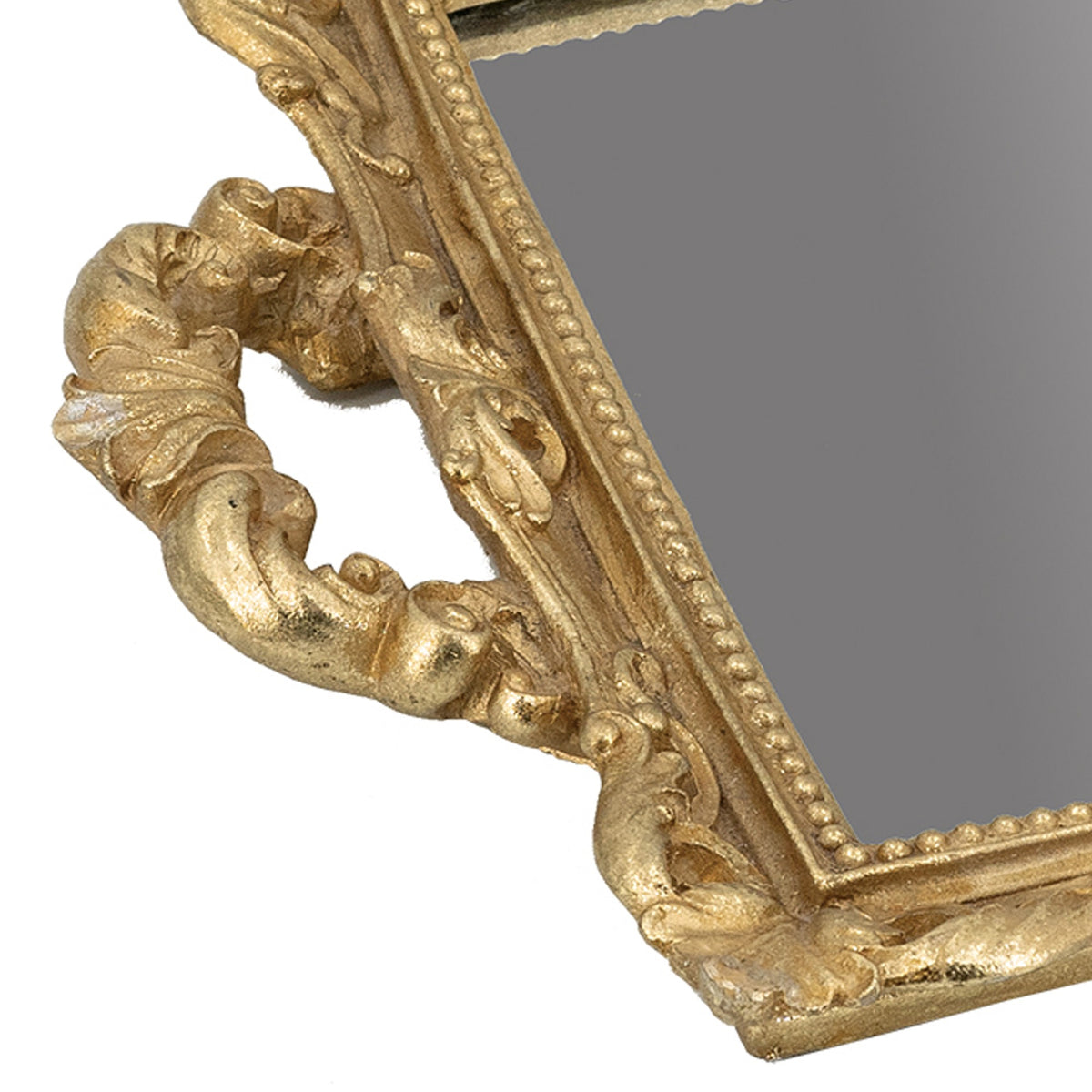 16 Inch Serving Tray, Decorative, Mirrored Bottom, Carved Gold Frame - BM285017