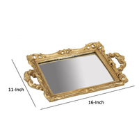 16 Inch Serving Tray, Decorative, Mirrored Bottom, Carved Gold Frame - BM285017