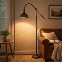 67 Inch Iron Floor Lamp, Adjustable Length Arm, Industrial Antique Black - BM285020