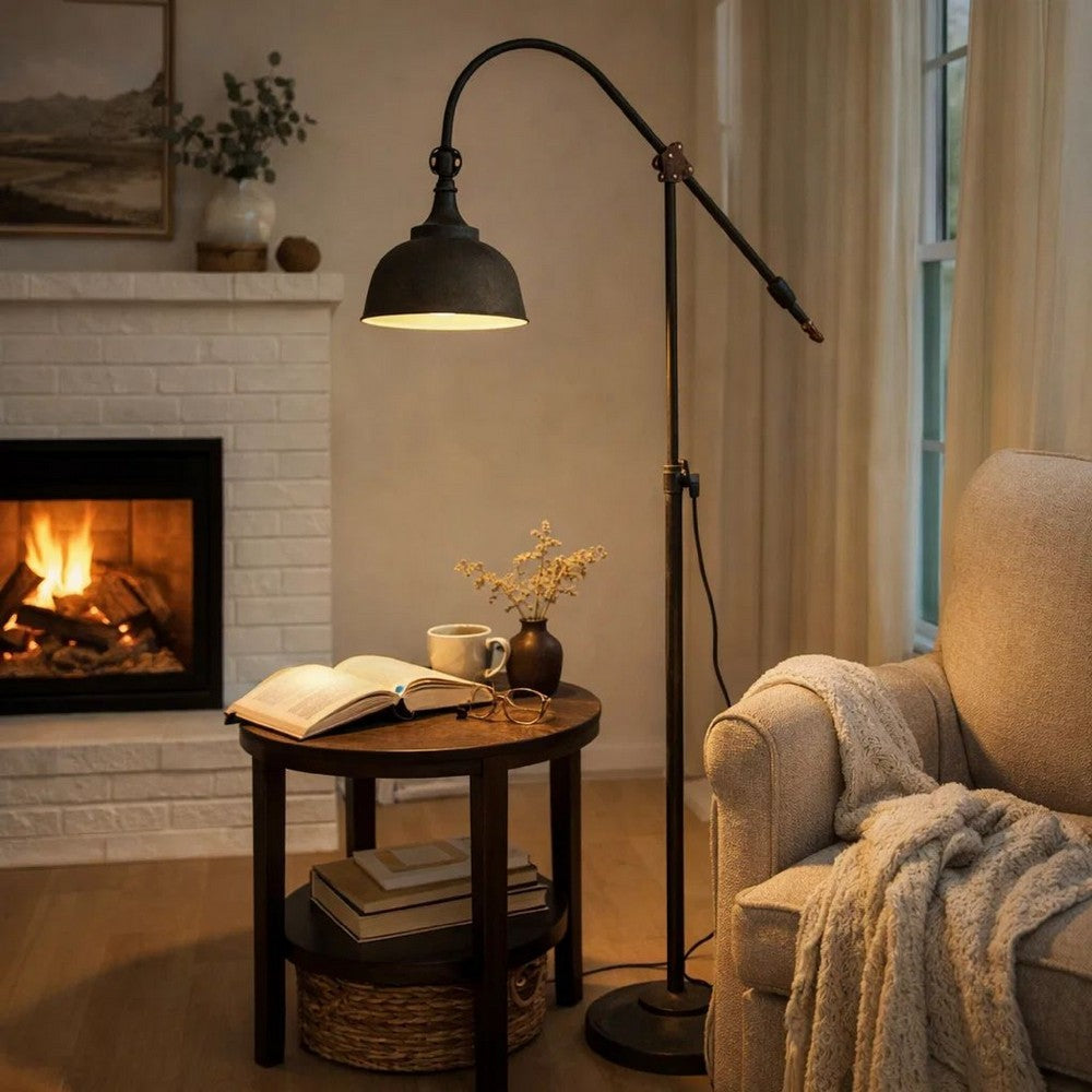 Benjara 67 Inch Iron Floor Lamp, Adjustable Length Arm, Industrial