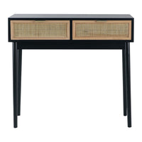 Ela 35 Inch 2 Drawer Wood Console Table, Woven Rattan Panels, Brown, Black - BM285044