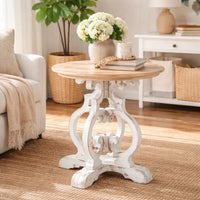 36 Inch Round Table, Classic, Sculptural Base, Wood, Modern, White, Brown - BM285094