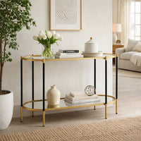 30 Inch Console Sideboard Table, Oblong, Mirrored Top, Black, Gold - BM285113