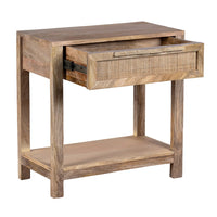 Rosette 22 Inch Accent Side Table, Rattan Front Drawer, Open Shelf, Natural Brown Mango Wood Frame - BM285123