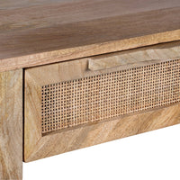 Rosette 22 Inch Accent Side Table, Rattan Front Drawer, Open Shelf, Natural Brown Mango Wood Frame - BM285123