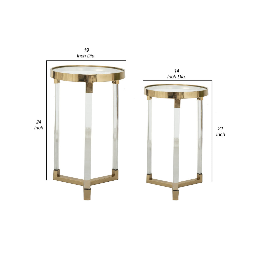 24, 21 Accent Tables, Acrylic Clear Legs, Glass Top, Set of 2, Gold - BM285128