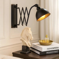 18 Inch Wall Mounted Lamp, Extendable Accordion Arm, Iron, Antique Black - BM285137