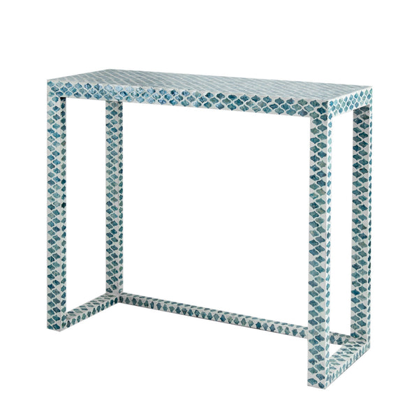 36 Inch Accent Console Table, Capiz Shell Inlay, Rectangular, Blue - BM285148