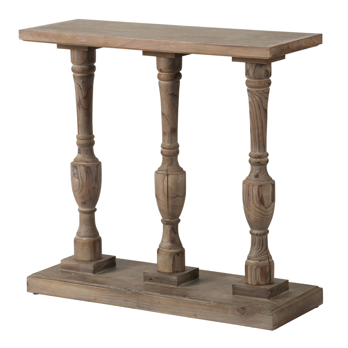 36 Inch Console Table, Fir Wood, Classical Turned Pedestal Base, Gray - BM285154