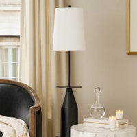 61 Inch Modern Floor Lamp, Round Drum Shade, Aluminum Frame, White, Black - BM285178