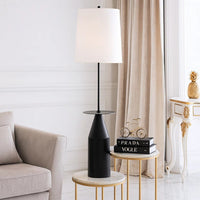 61 Inch Modern Floor Lamp, Round Drum Shade, Aluminum Frame, White, Black - BM285178