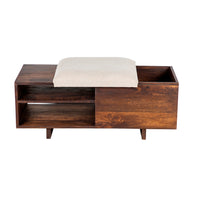 40 Inch Accent Storage Bench, Sliding Cushion Top, Modern, Brown Wood - BM285207