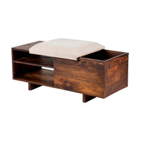 40 Inch Accent Storage Bench, Sliding Cushion Top, Modern, Brown Wood - BM285207