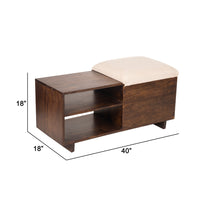 40 Inch Accent Storage Bench, Sliding Cushion Top, Modern, Brown Wood - BM285207