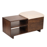 40 Inch Accent Storage Bench, Sliding Cushion Top, Modern, Brown Wood - BM285207