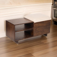 40 Inch Accent Storage Bench, Sliding Cushion Top, Modern, Brown Wood - BM285207