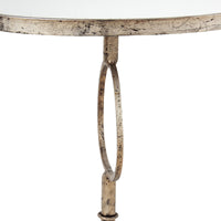 28 Inch Accent Side Table, Oval Mirror Top, Metal Base, Rustic Gold Finish - BM285213