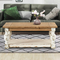 47 Inch Classic Coffee Table, Rectangular, Carved Leg, Bottom Shelf, Brown - BM285229