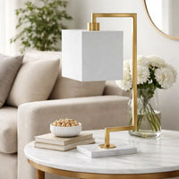 25 Inch Modern Geometric Table Lamp, Square Shade, White Marble Base, Gold - BM285255