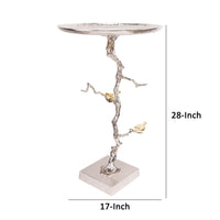 28 Inch Accent Table, Artful Branch Like Frame, Gold Bird Accents, Silver - BM285256