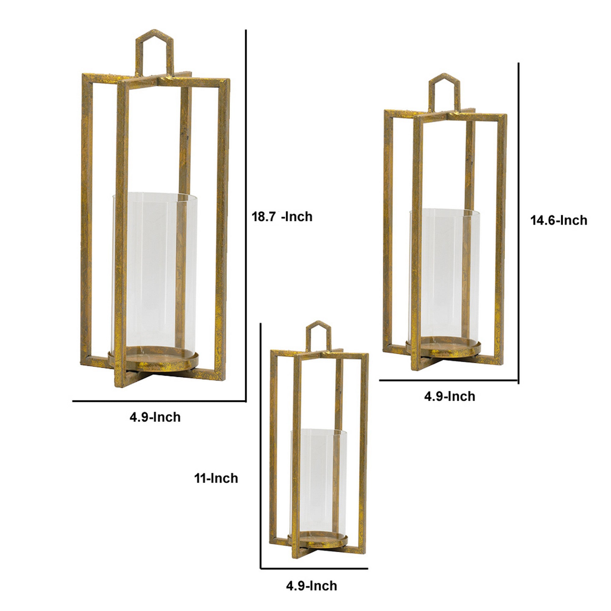 Benzara 19, 15, 11 Inch Lanterns, Set of 3, Tea Light Glass