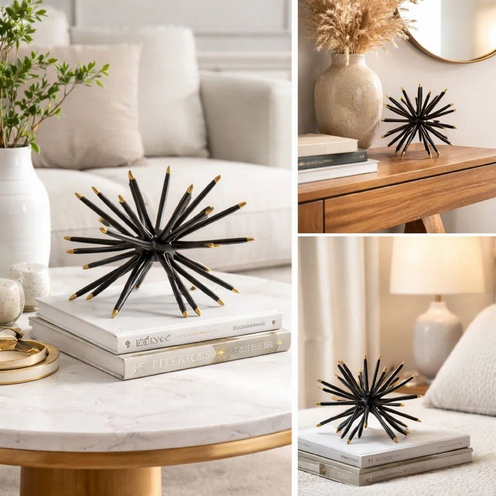 11, 8, 6 Inch Table Top Decorative Abstract Statuettes Set of 3, Black Gold - BM285282