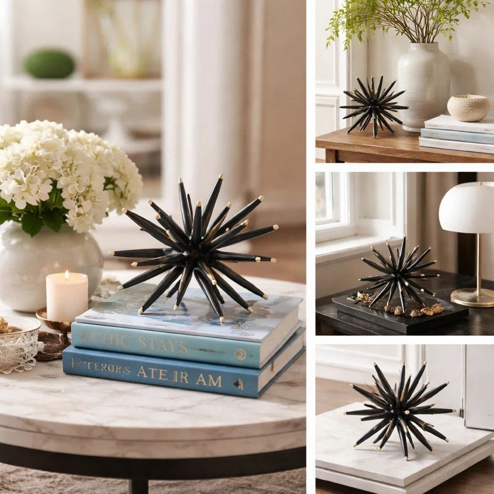 11, 8, 6 Inch Table Top Decorative Abstract Statuettes Set of 3, Black Gold - BM285282