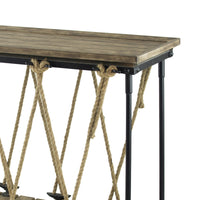 52 Inch Console Table, Rustic Plank Top with Crossed Rope Design, Brown - BM285382