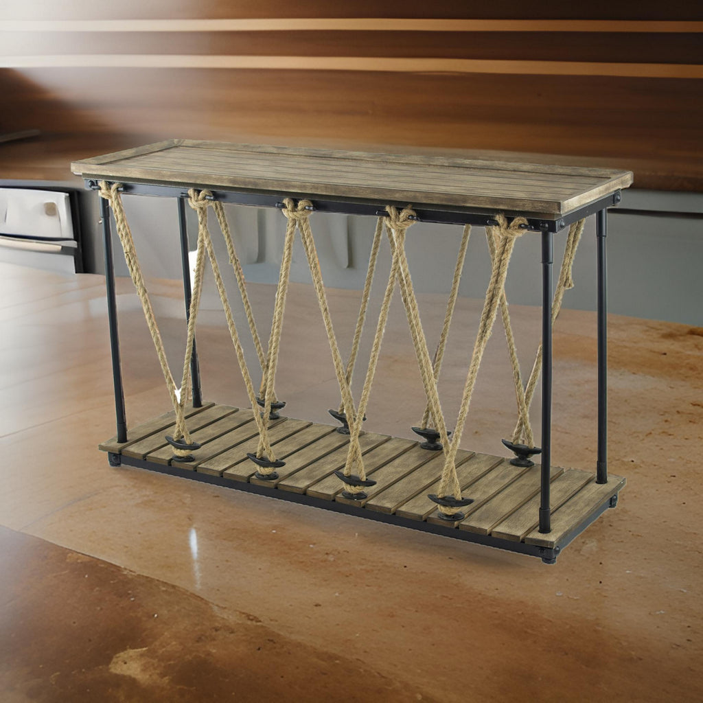 Benjara 52 Inch Console Table, Rustic Plank Top with Crossed Rope ...
