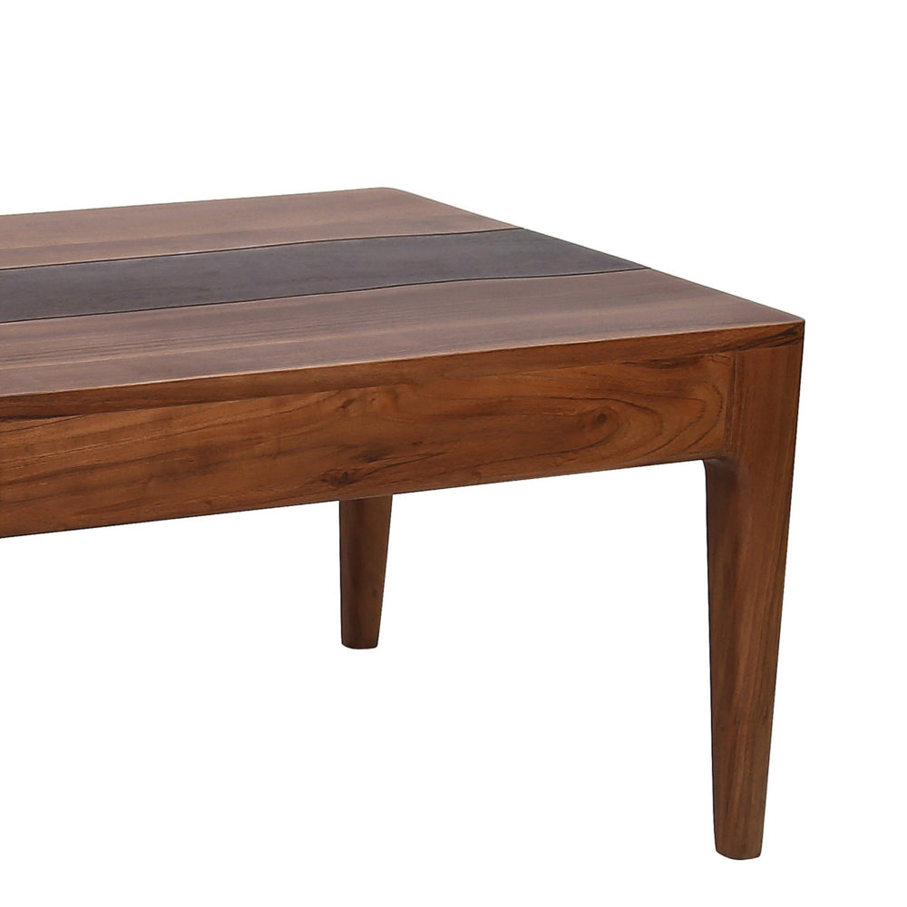52 Inch Modern Coffee Table, Acacia Wood with Classic Block Legs, Brown - BM285385