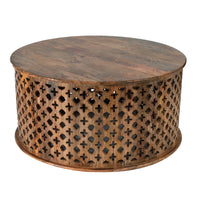 35, 34 Inch Coffee Table Set of 2, Mango Wood Lattice Design, Brown - BM285392