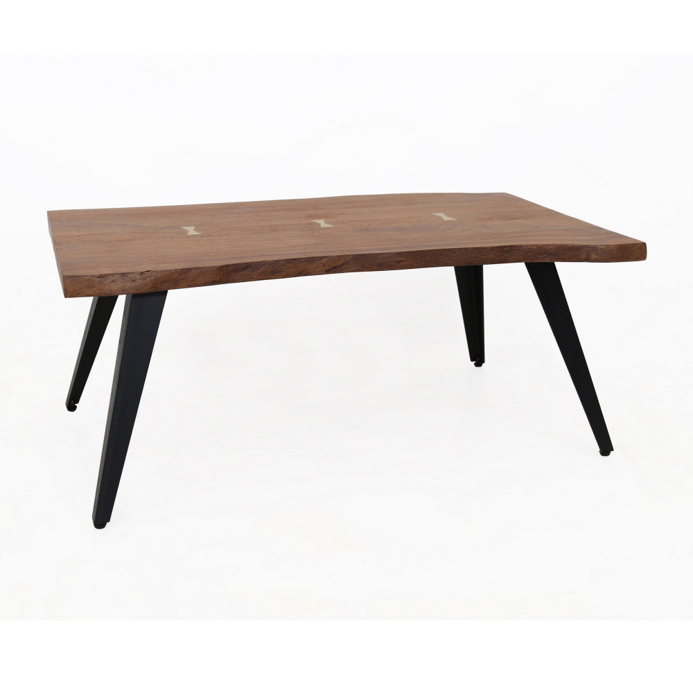 47 Inch Coffee Table, Live Edge Acacia Wood with Iron Legs, Brown, Black - BM285413