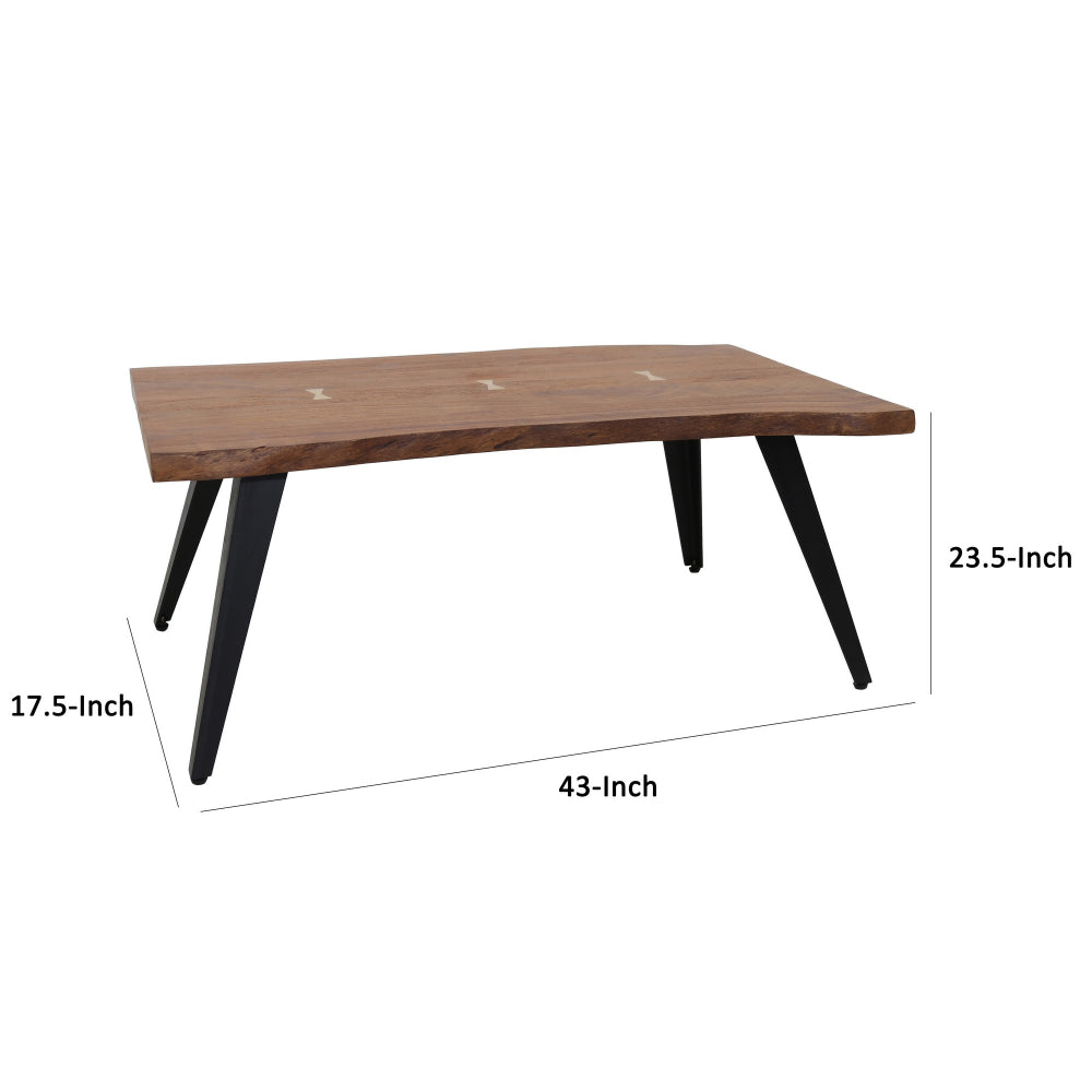 47 Inch Coffee Table, Live Edge Acacia Wood with Iron Legs, Brown, Black - BM285413