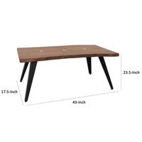 47 Inch Coffee Table, Live Edge Acacia Wood with Iron Legs, Brown, Black - BM285413