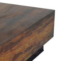 32 Inch Rustic Coffee Table, Teak Wood Plinth Base, Grain Details, Brown - BM285418